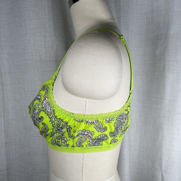 NEW! Savage X Fenty Womens 1X Cotton Essentials Bralette Neon Green Paisley Lace - Picture 3 of 11